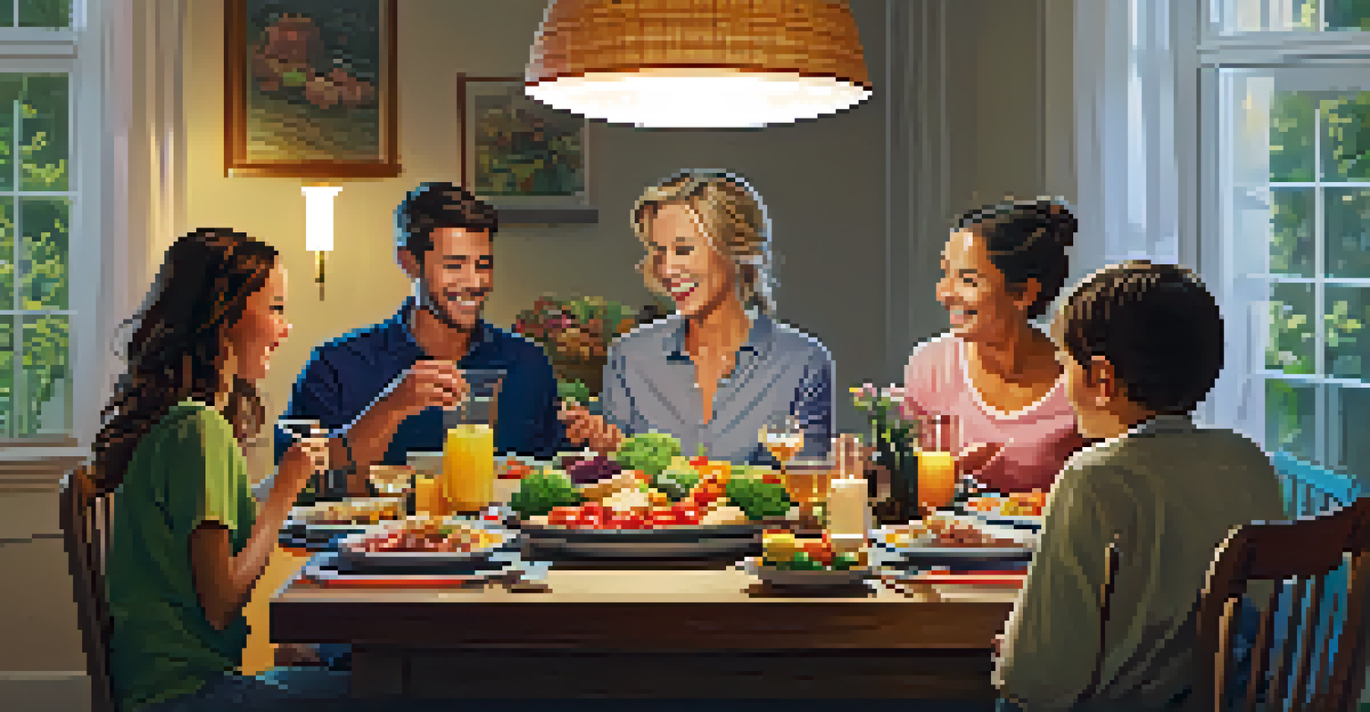 A family enjoying a tech-free dinner together at a dining table.