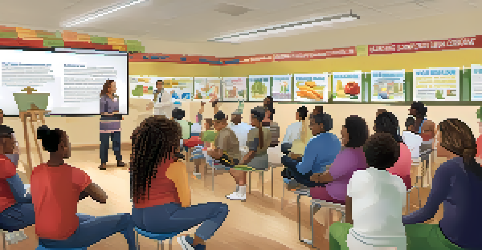 A community workshop on health education with diverse participants attentively listening to a speaker in a well-decorated community center.