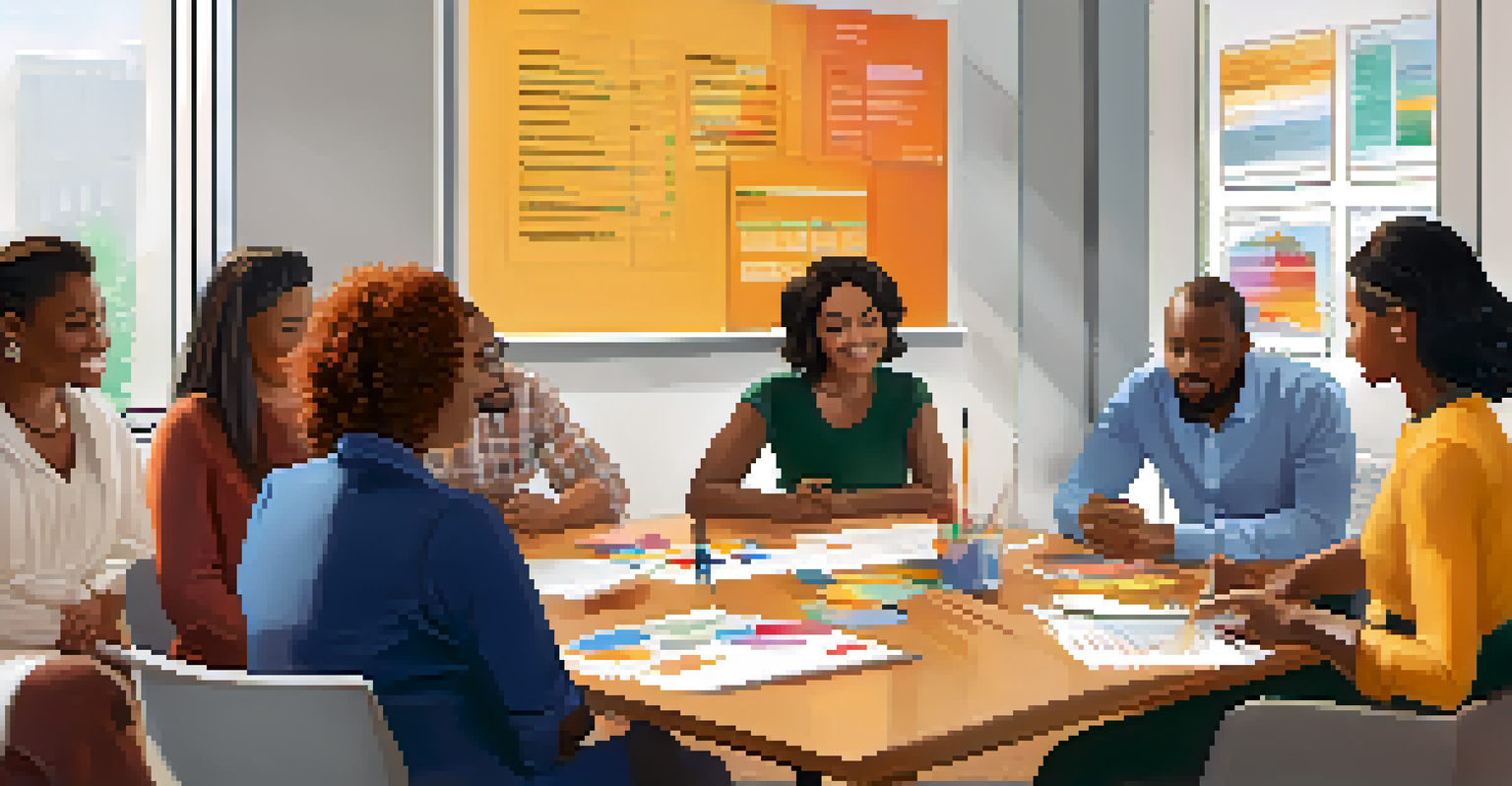 A diverse group of people in a modern workshop discussing financial strategies and learning together.