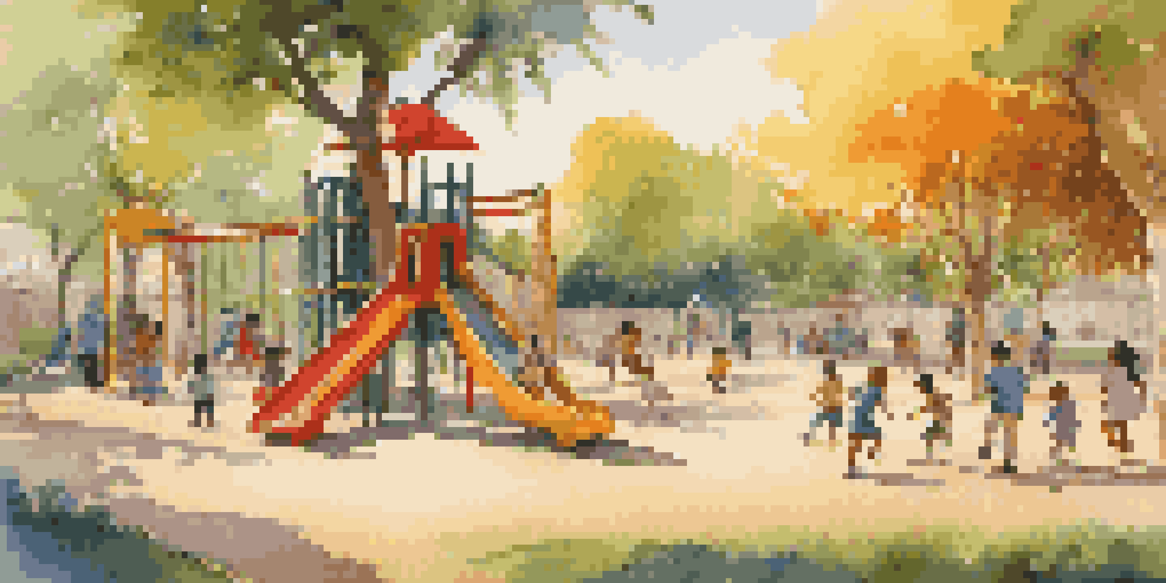 Children of different ethnicities play joyfully in a sunny playground, climbing on jungle gyms and running on the grass.