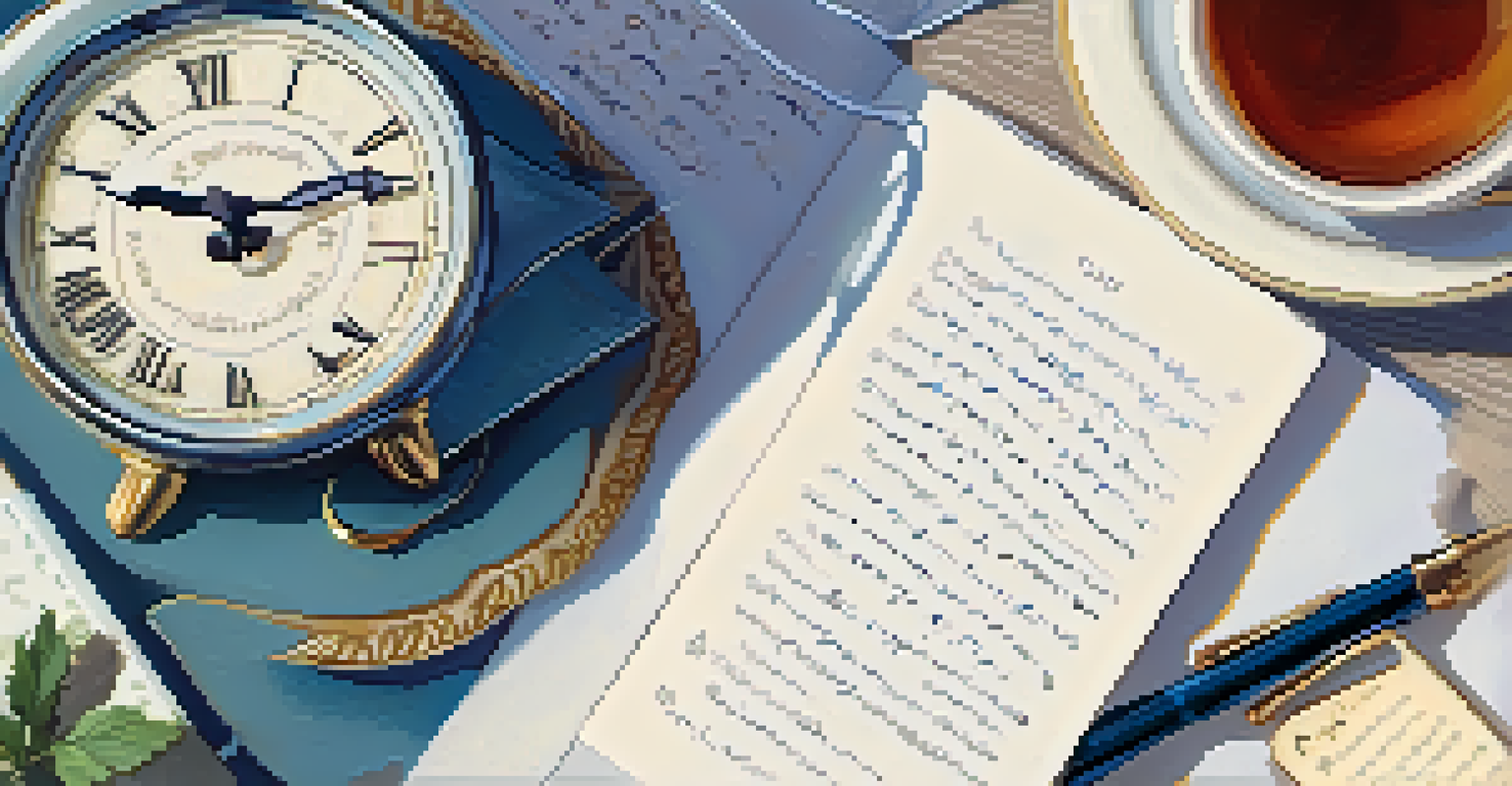A sleep diary open on a bedside table next to a cup of herbal tea and a clock, highlighting the importance of tracking sleep patterns.