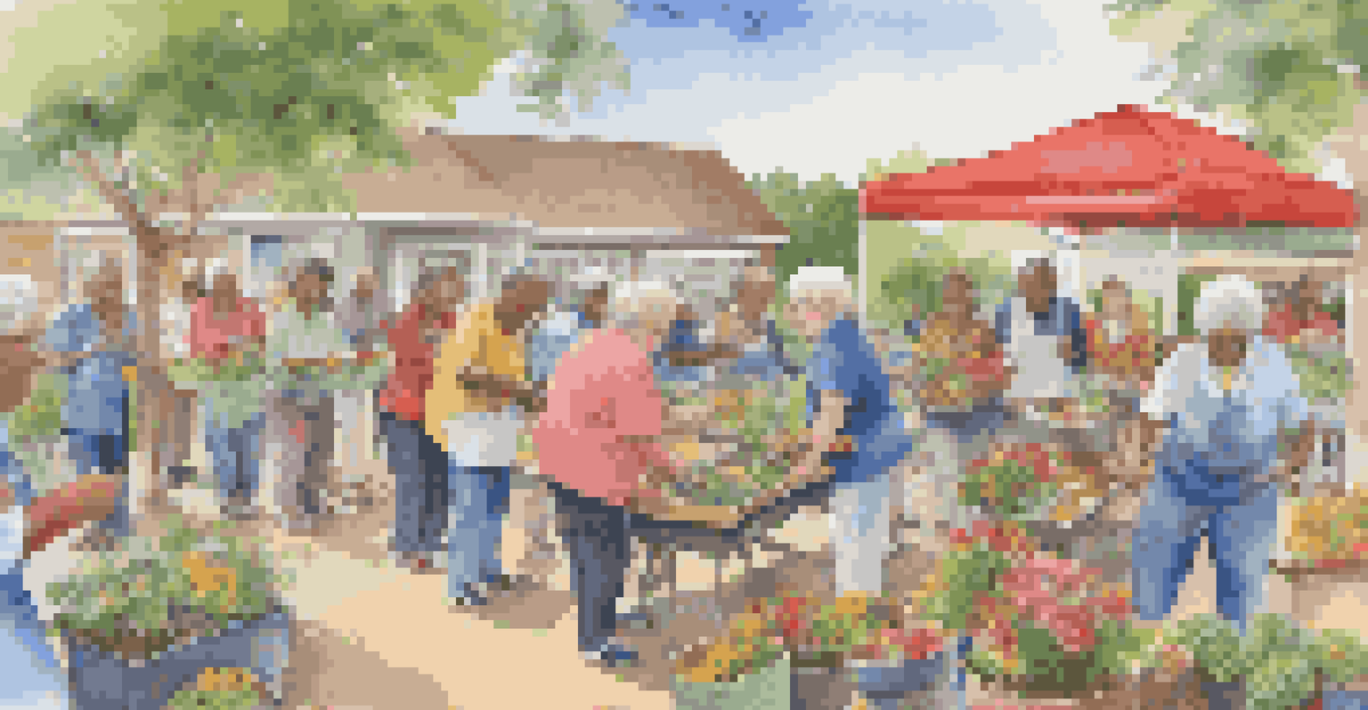 A lively community event with elderly individuals engaged in various activities, showcasing diversity and community support.