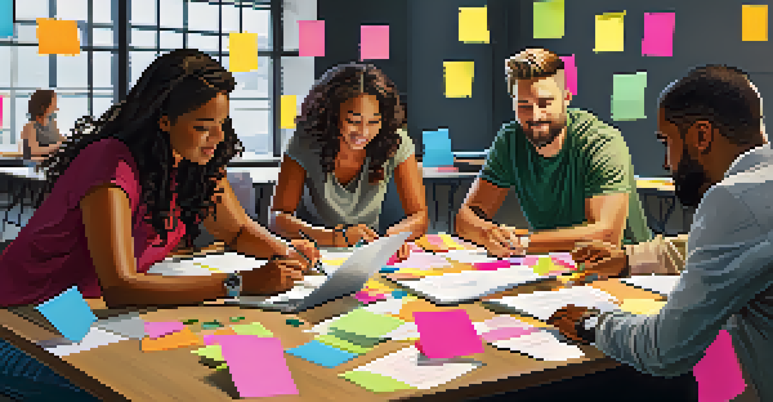 A diverse group of people collaborating on a project at a table.