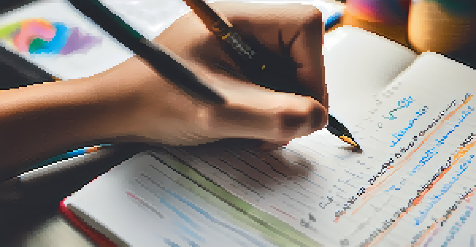 A close-up of a client writing in a journal with a checklist of SMART goals in a softly blurred background.