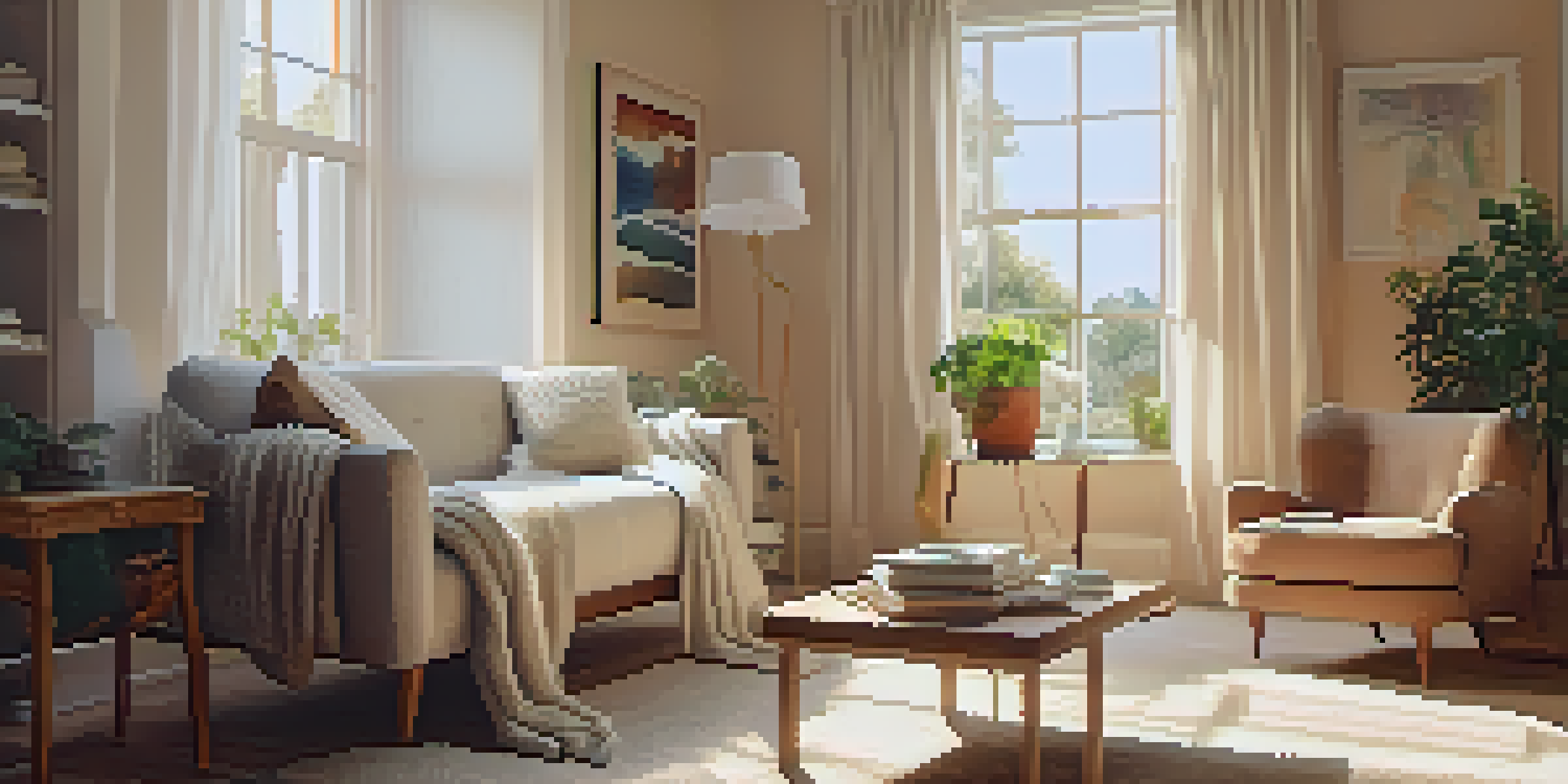 A cozy living room with warm natural light, an armchair, and a light therapy box on a table, surrounded by soft textures and plants.