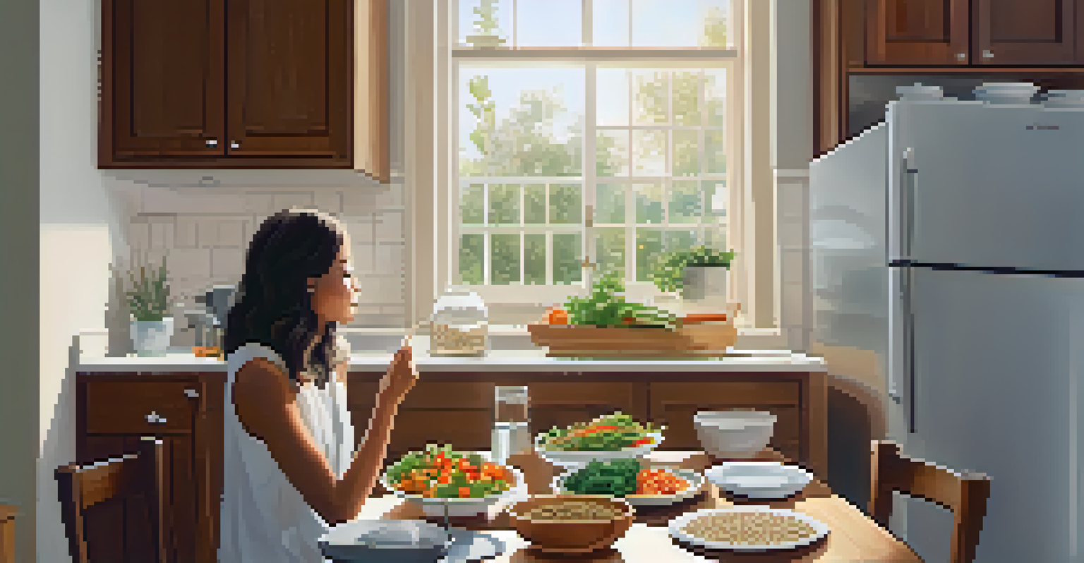 A person enjoying a healthy meal in a peaceful kitchen environment, promoting mindful eating.