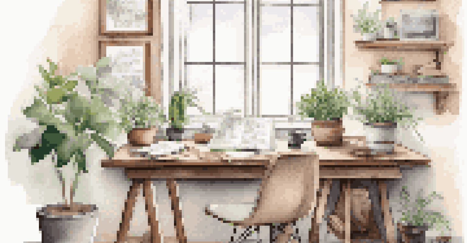 A cozy workspace with a journal, tea, and plants, designed for mindfulness and gratitude practices.