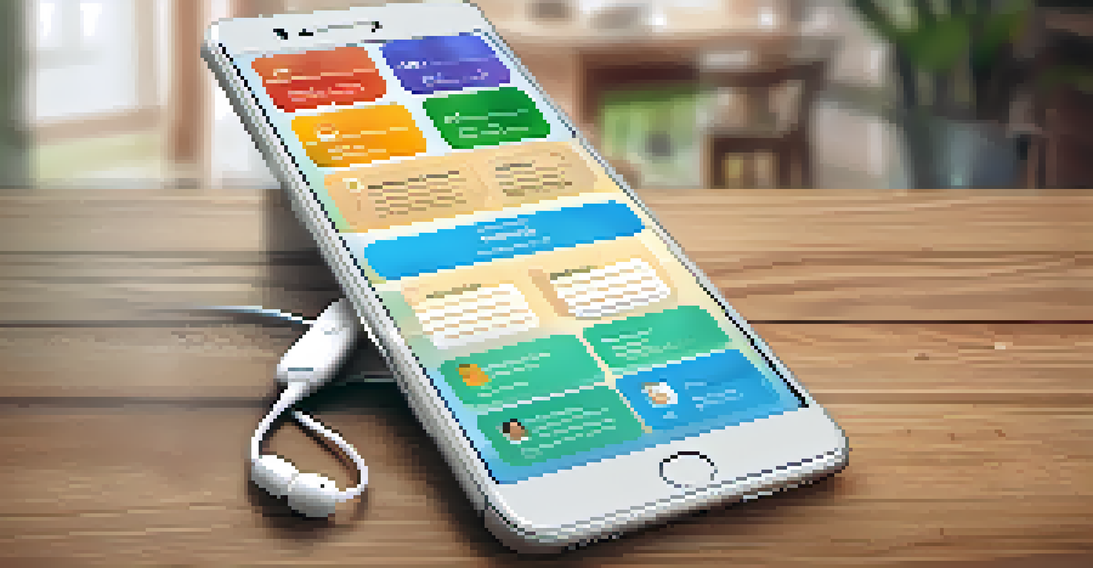 A smartphone on a wooden table showing a family health history app with a colorful family health tree.