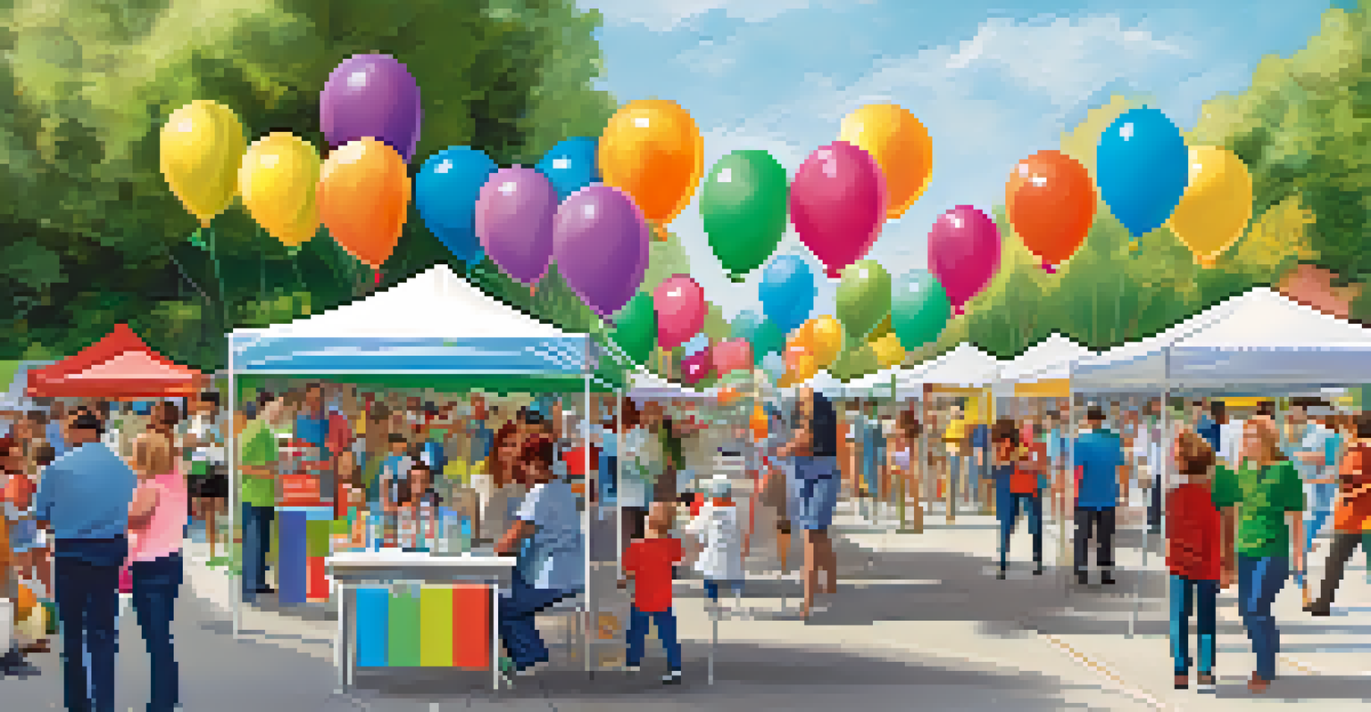 An outdoor health fair promoting vaccination, featuring booths and families engaging with healthcare professionals in a festive setting.