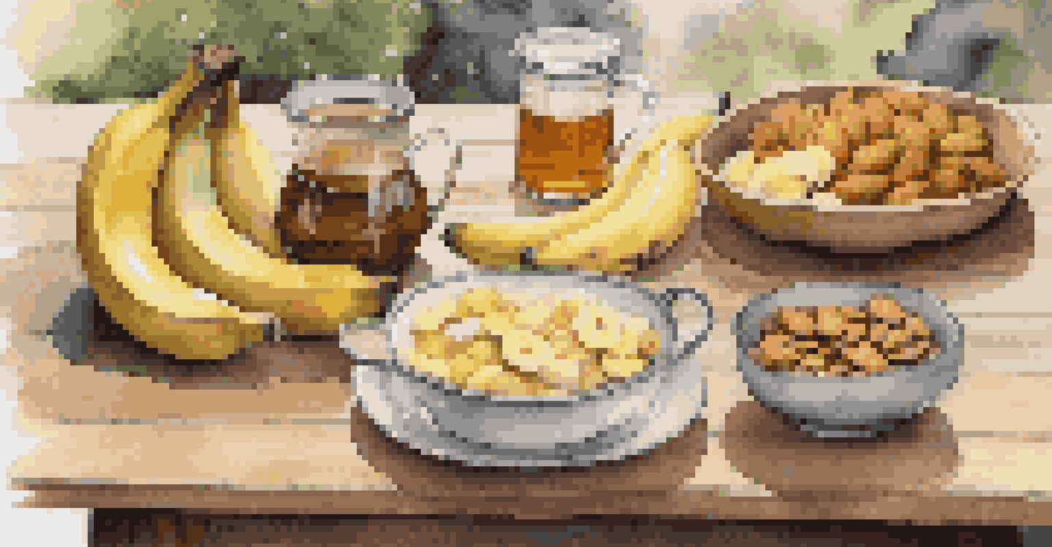 A variety of sleep-friendly foods, including bananas, turkey, almonds, and herbal tea, arranged beautifully.