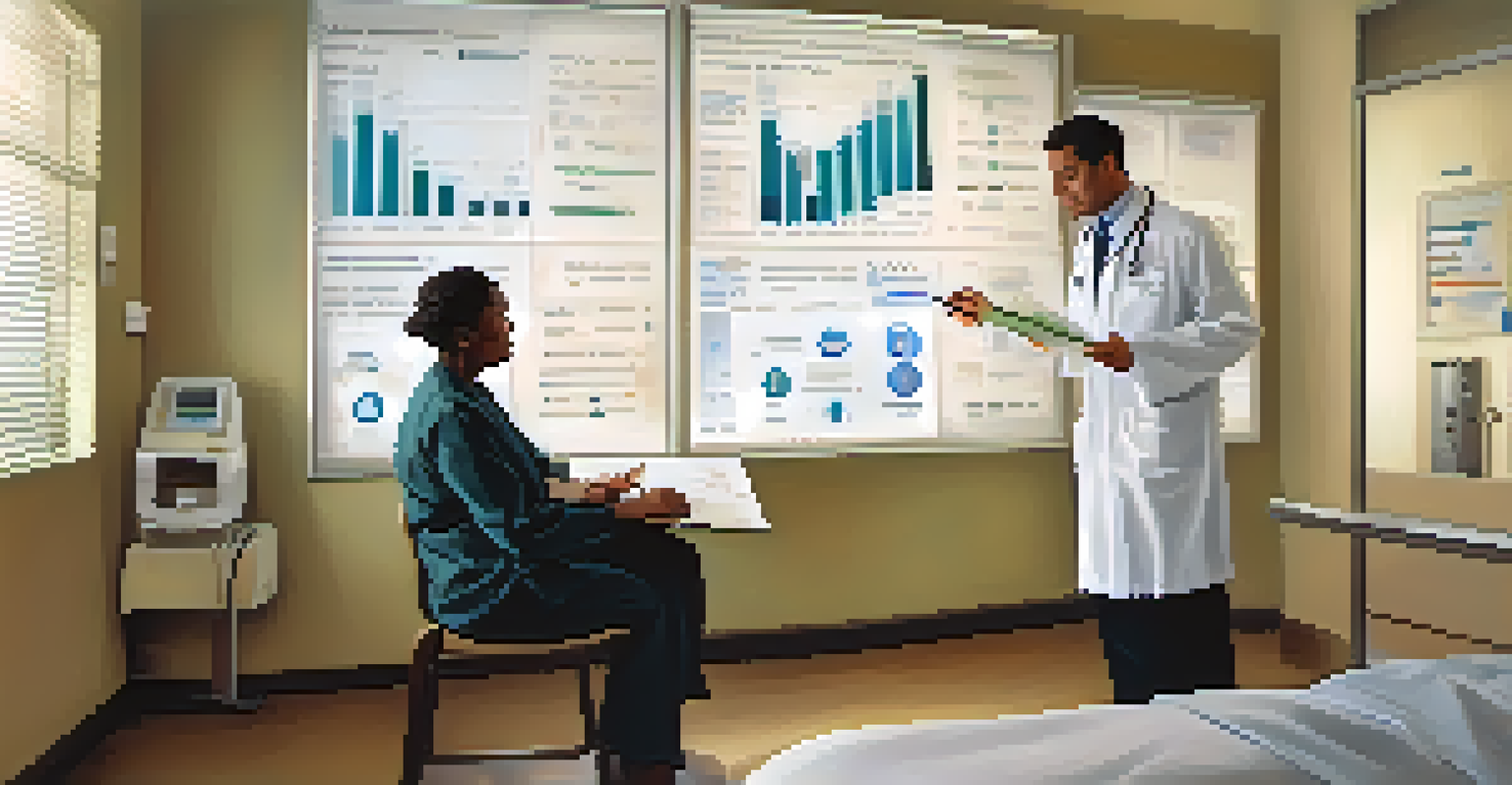 A healthcare provider explaining health information to a patient in a clinic.