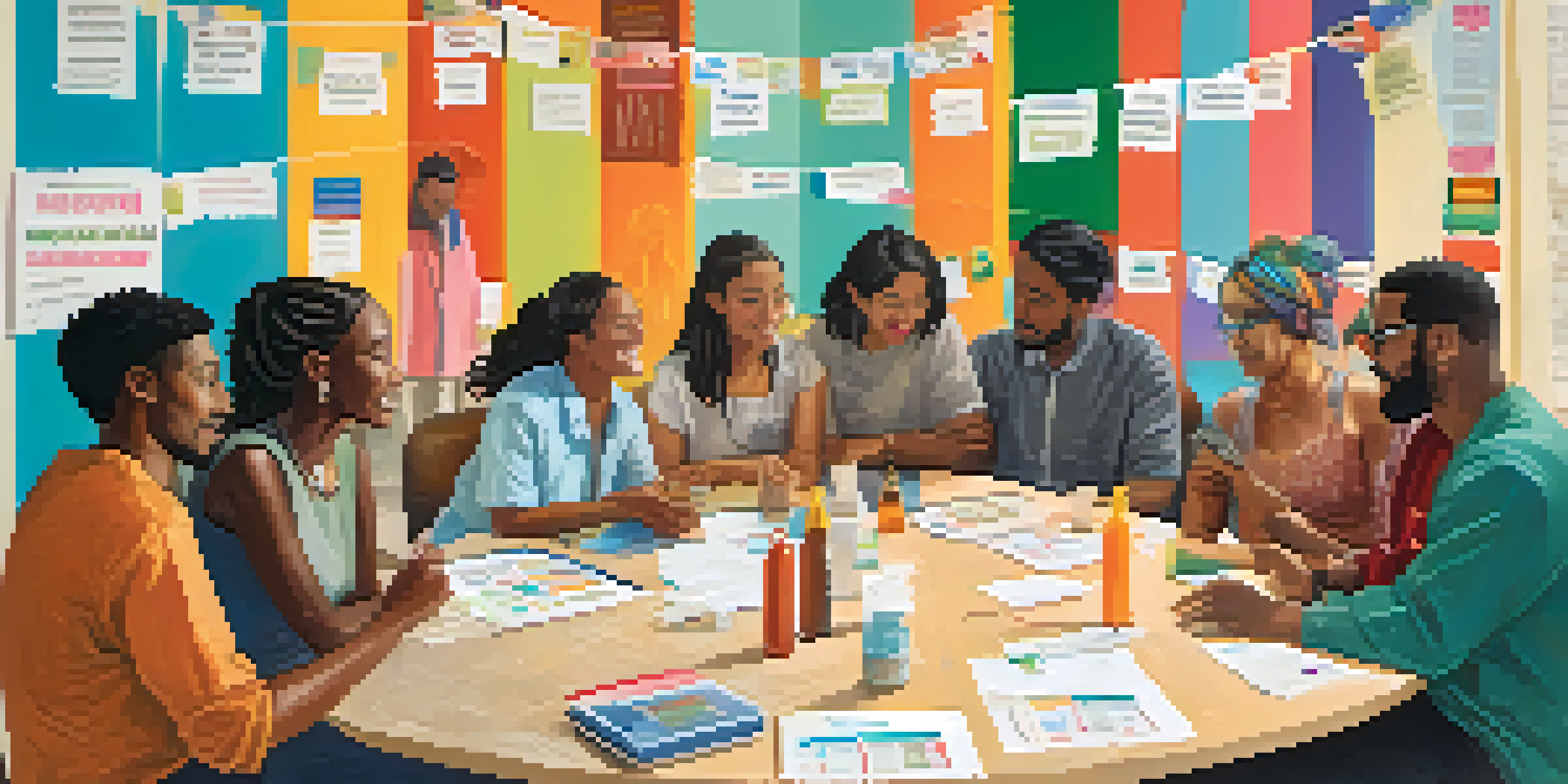 A community discussion about vaccination with diverse participants sharing their thoughts in a welcoming center.