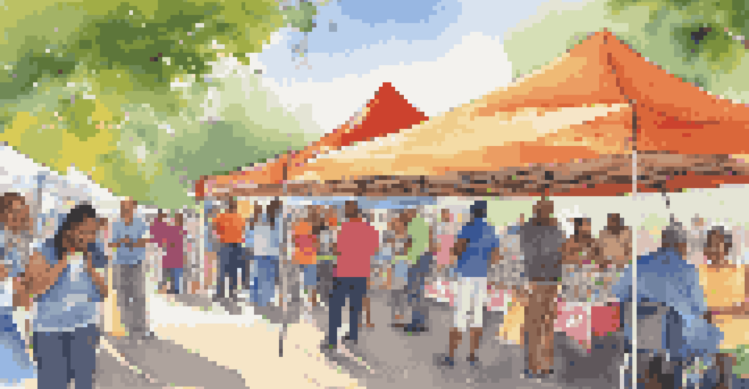 A lively community health fair in a park with diverse families engaging with healthcare providers.