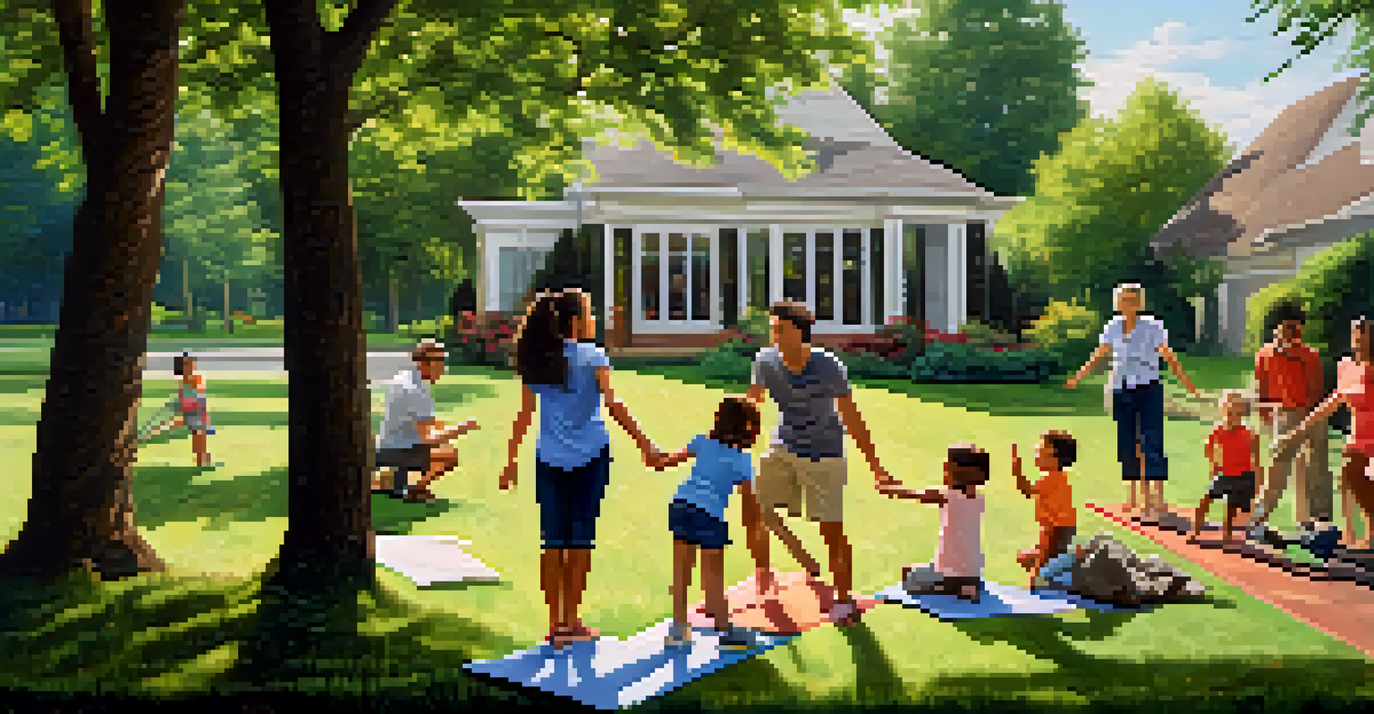 A family in an outdoor setting performing a trust exercise, illustrating vulnerability and support among members.