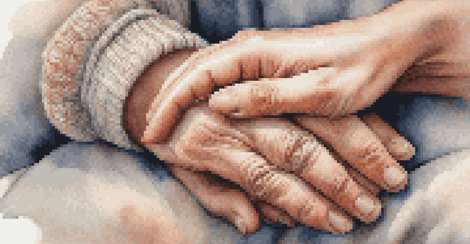 A close-up of two hands together, representing support and trust in a compassionate environment.