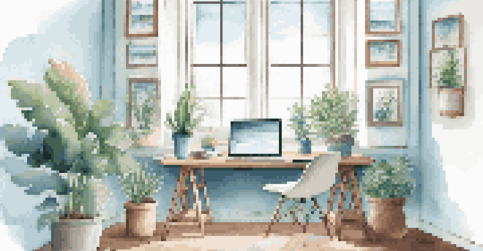 A calming workspace with a laptop and notebook by a window, promoting mindful social media use.