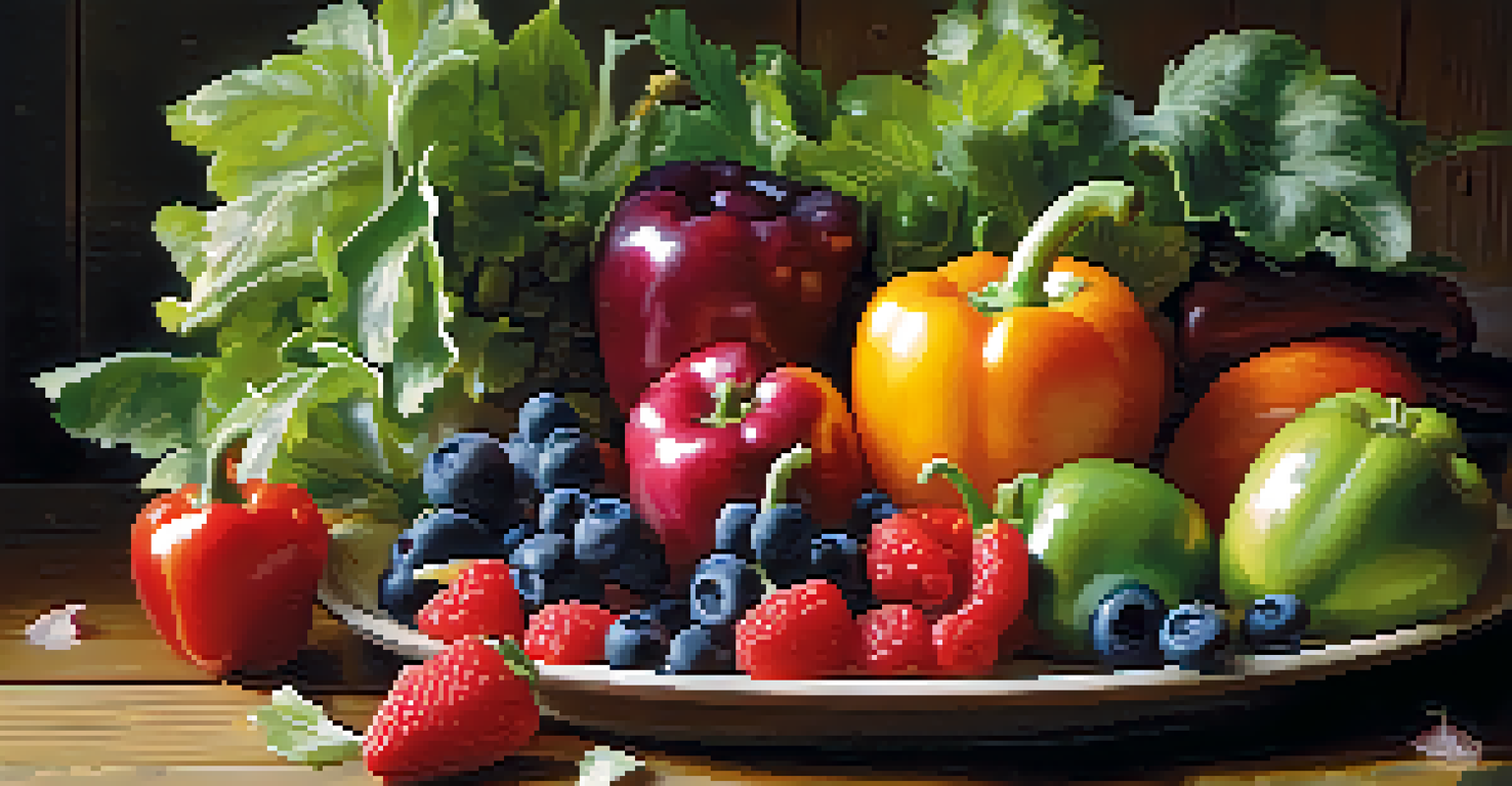 A close-up view of a plate filled with colorful fruits and vegetables, highlighting the importance of nutrition in healthy aging.