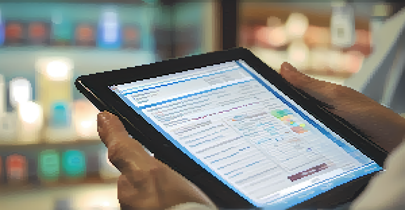 Close-up of a hand holding a tablet displaying a patient's electronic health record, with medical information visible on the screen.
