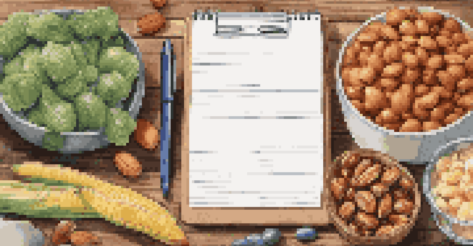 A grocery shopping list on a table surrounded by healthy foods like nuts and beans, with a bright notepad and pen.