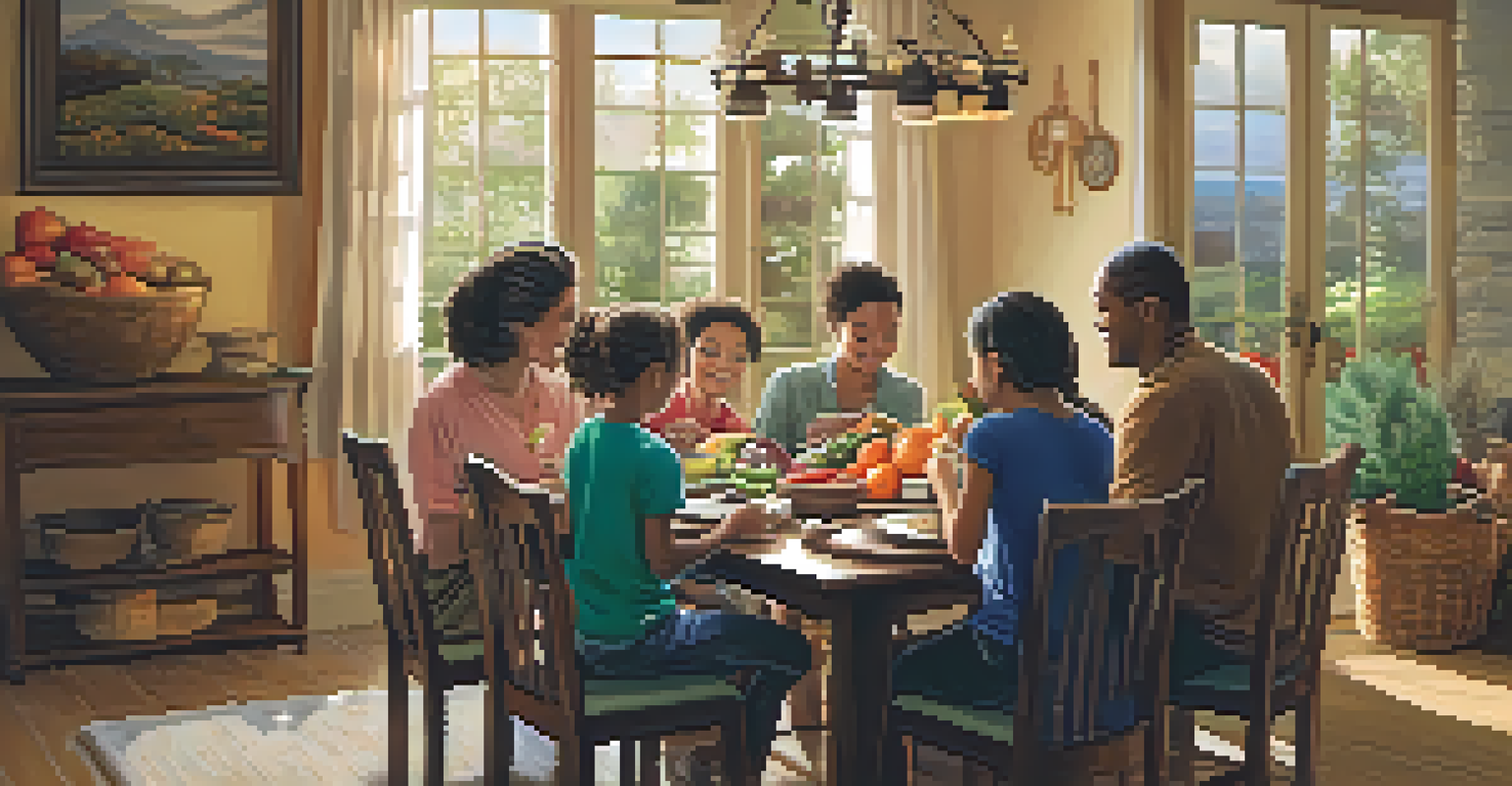 A family enjoying a healthy meal together at a dining table, highlighting lifestyle choices.