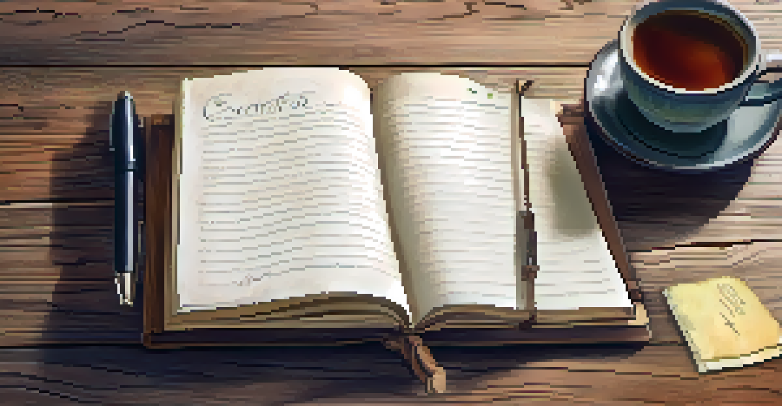 A close-up of a gratitude journal with handwritten notes and a cup of herbal tea in a cozy setting.