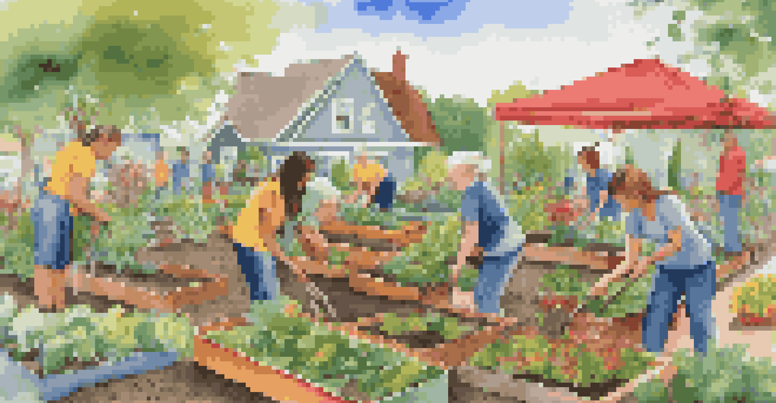 A diverse group of individuals working together in a community garden, symbolizing compassion and support.