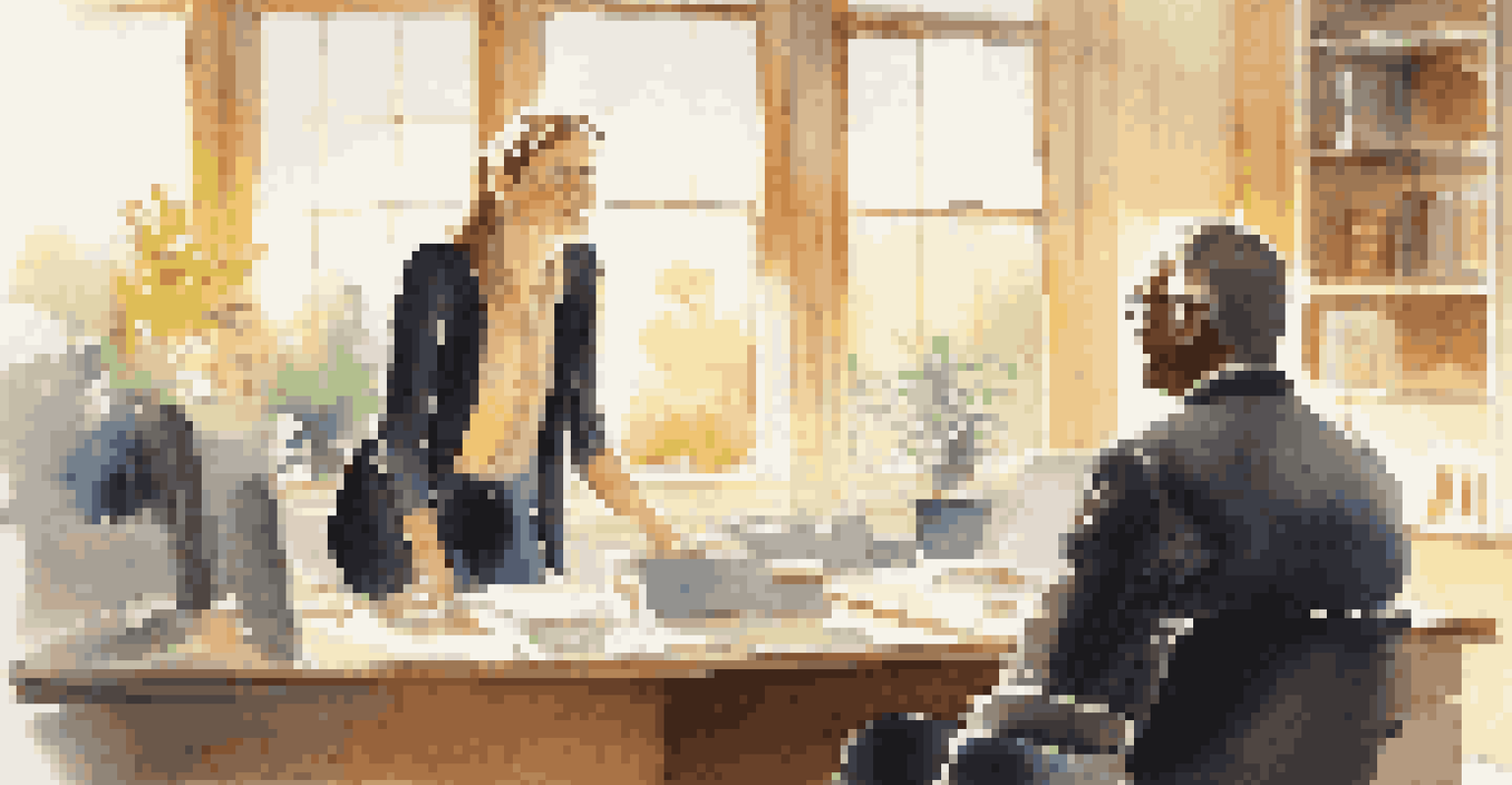 An empathetic manager and an employee having a supportive conversation in a cozy office filled with sunlight.