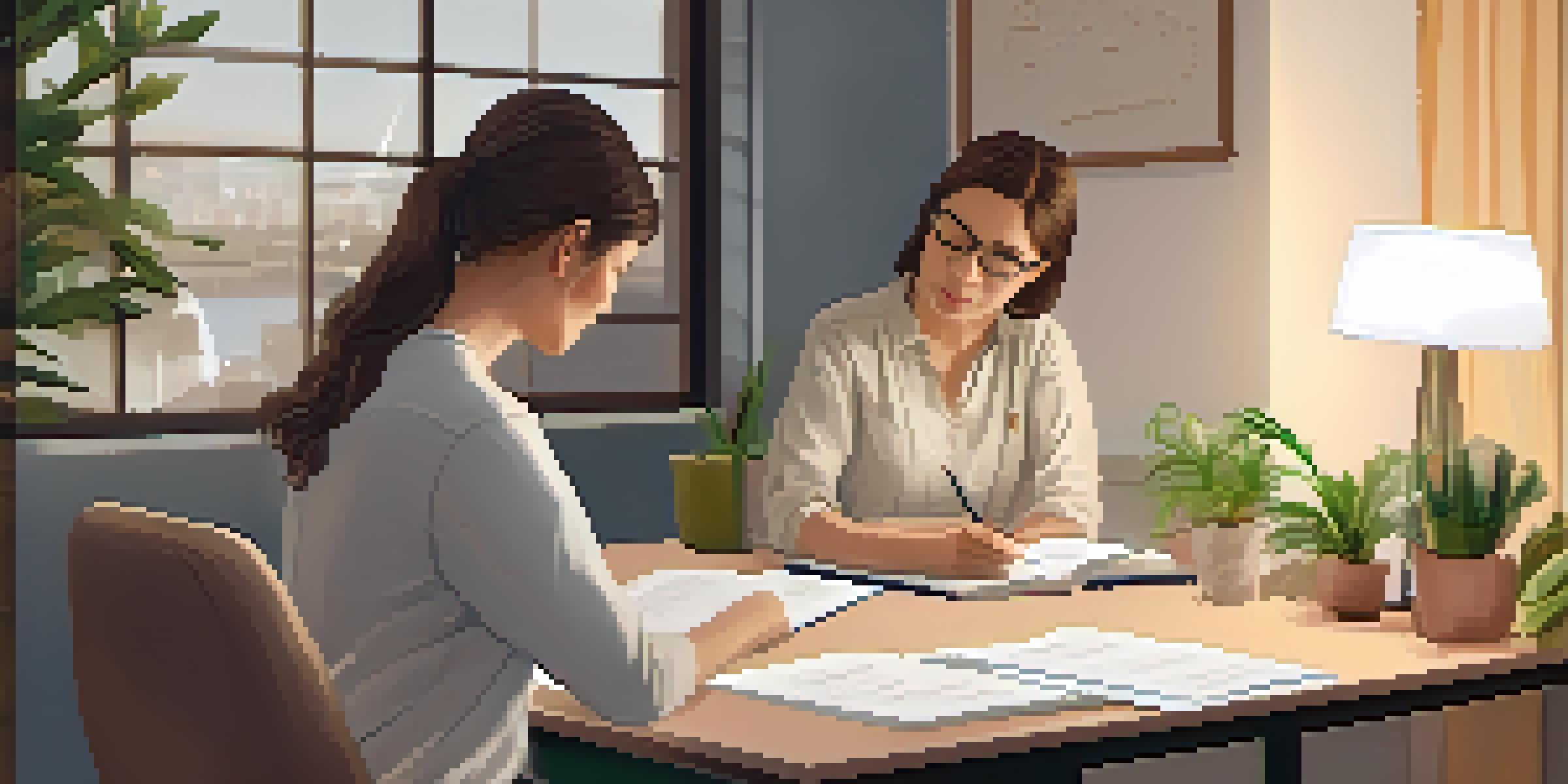 A mental health professional discussing sleep quality with a client, with a focus on a sleep diary and a chart on the wall.