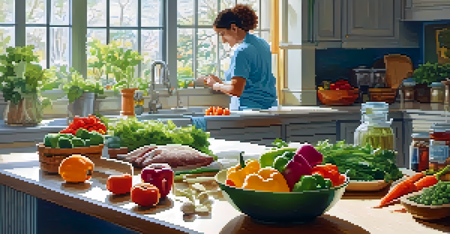 A person chopping vegetables in a bright and inviting kitchen filled with fresh produce.