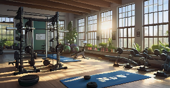 A person lifting weights in a well-lit indoor gym with motivational quotes on the walls and fitness equipment in the background.