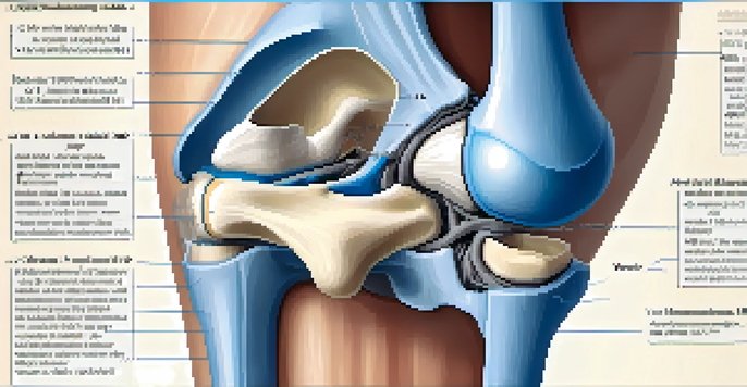 Close-up illustration of a knee joint highlighting the anterior cruciate ligament and surrounding anatomical structures.