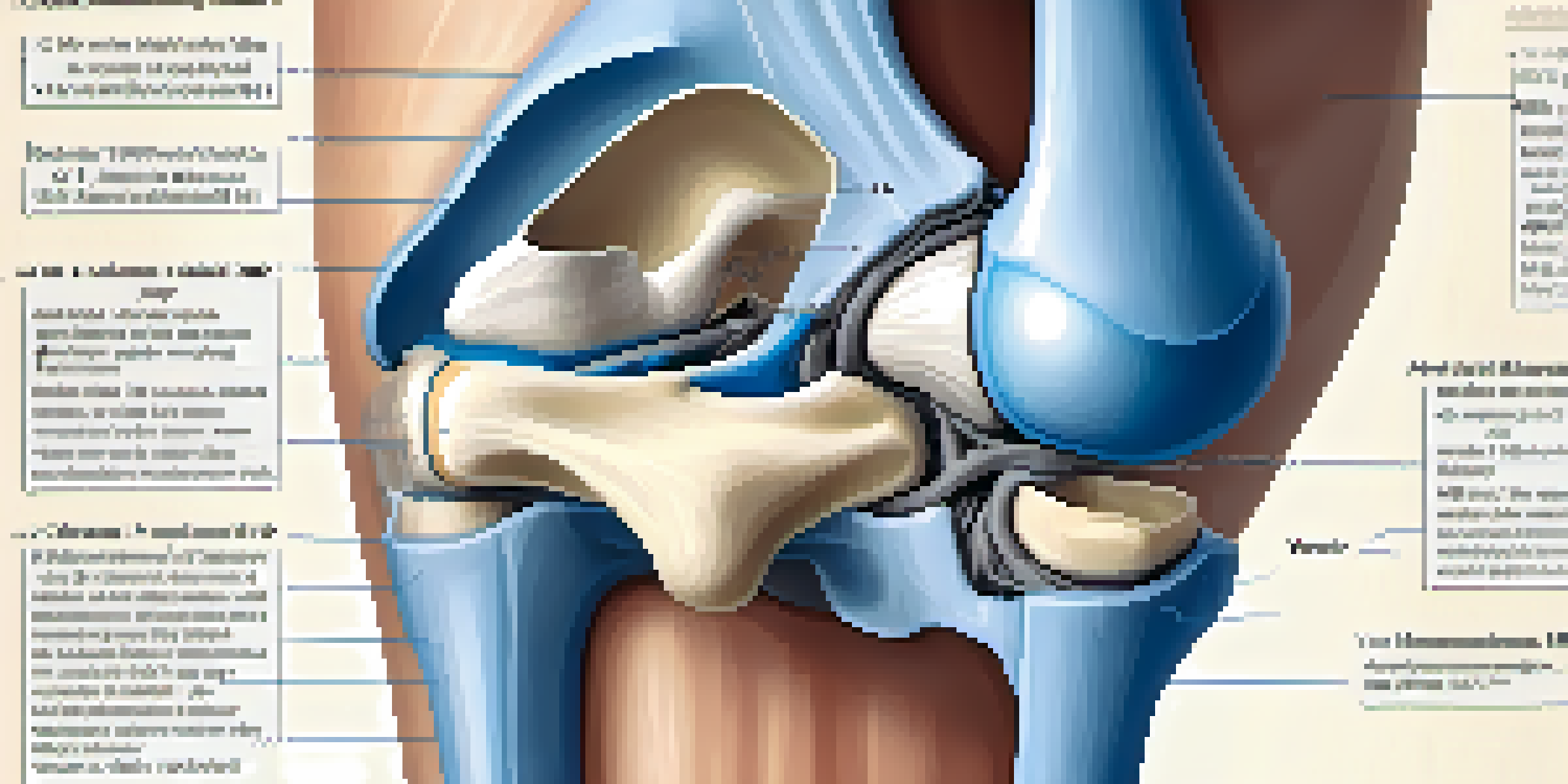 Close-up illustration of a knee joint highlighting the anterior cruciate ligament and surrounding anatomical structures.