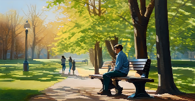 Two friends having a heartfelt conversation on a park bench under dappled sunlight.