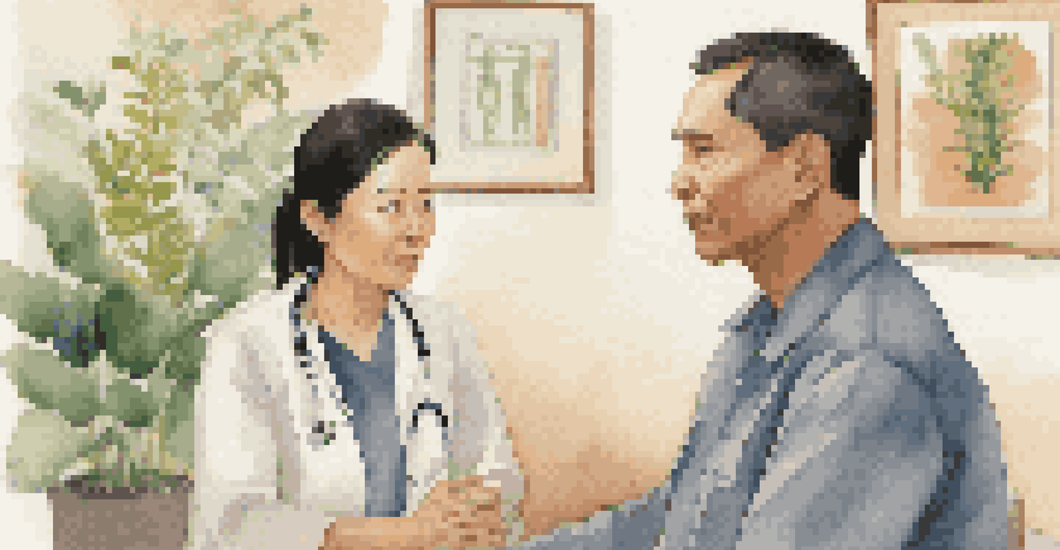 A healthcare provider and patient engaged in a warm conversation in an examination room.