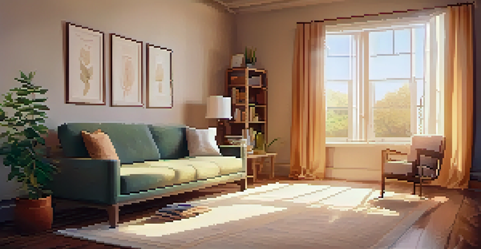 A peaceful therapy room featuring a cozy couch, warm lighting, and a stack of psychology books on a table.