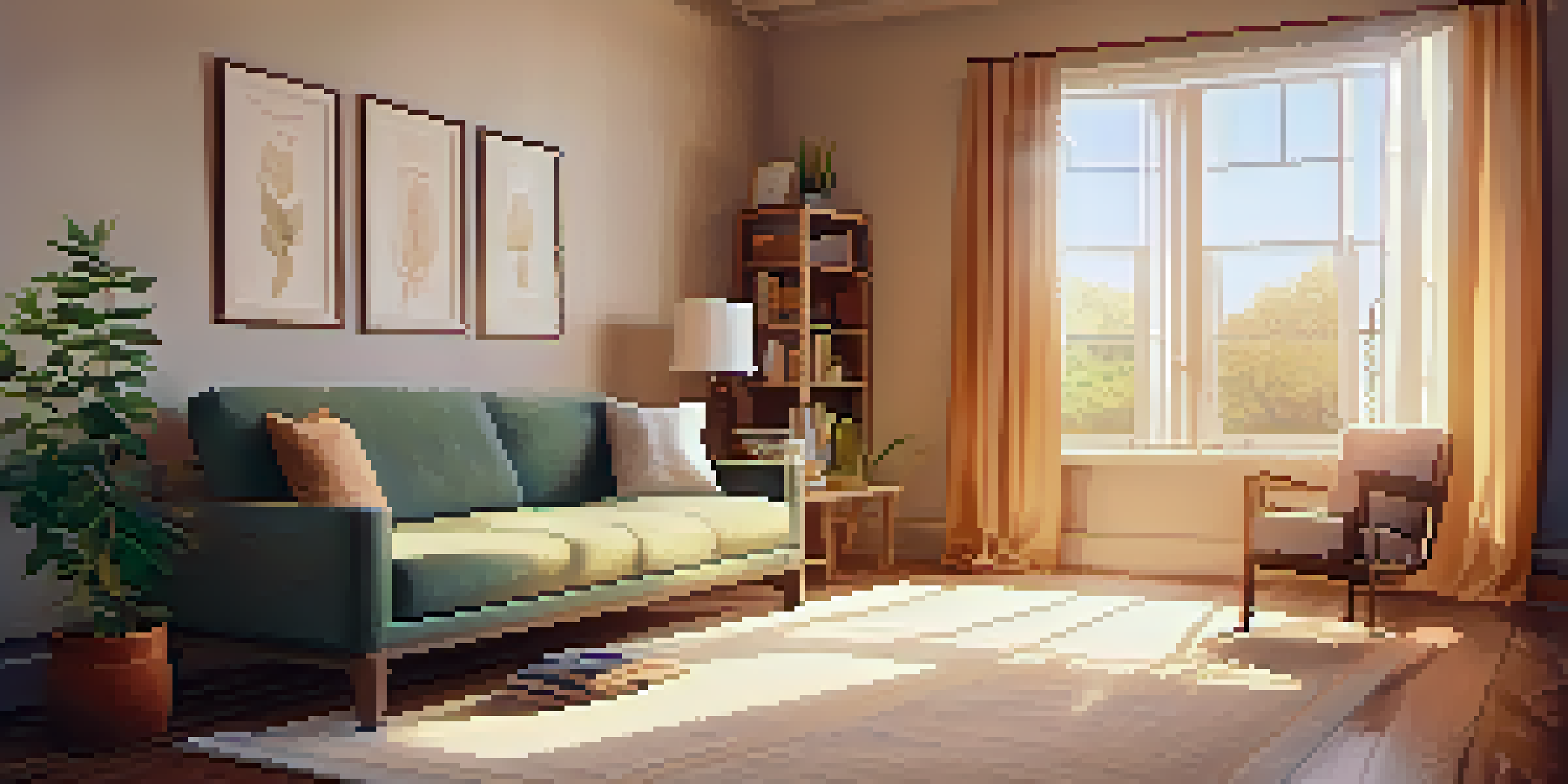 A peaceful therapy room featuring a cozy couch, warm lighting, and a stack of psychology books on a table.