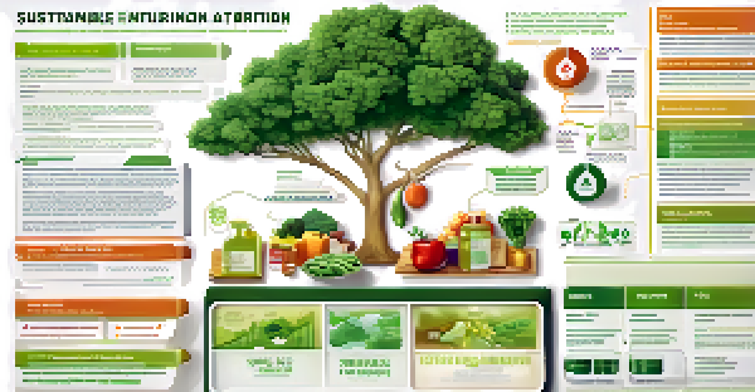 An infographic showing the key elements of sustainable nutrition labels, with icons and descriptions on a white background.