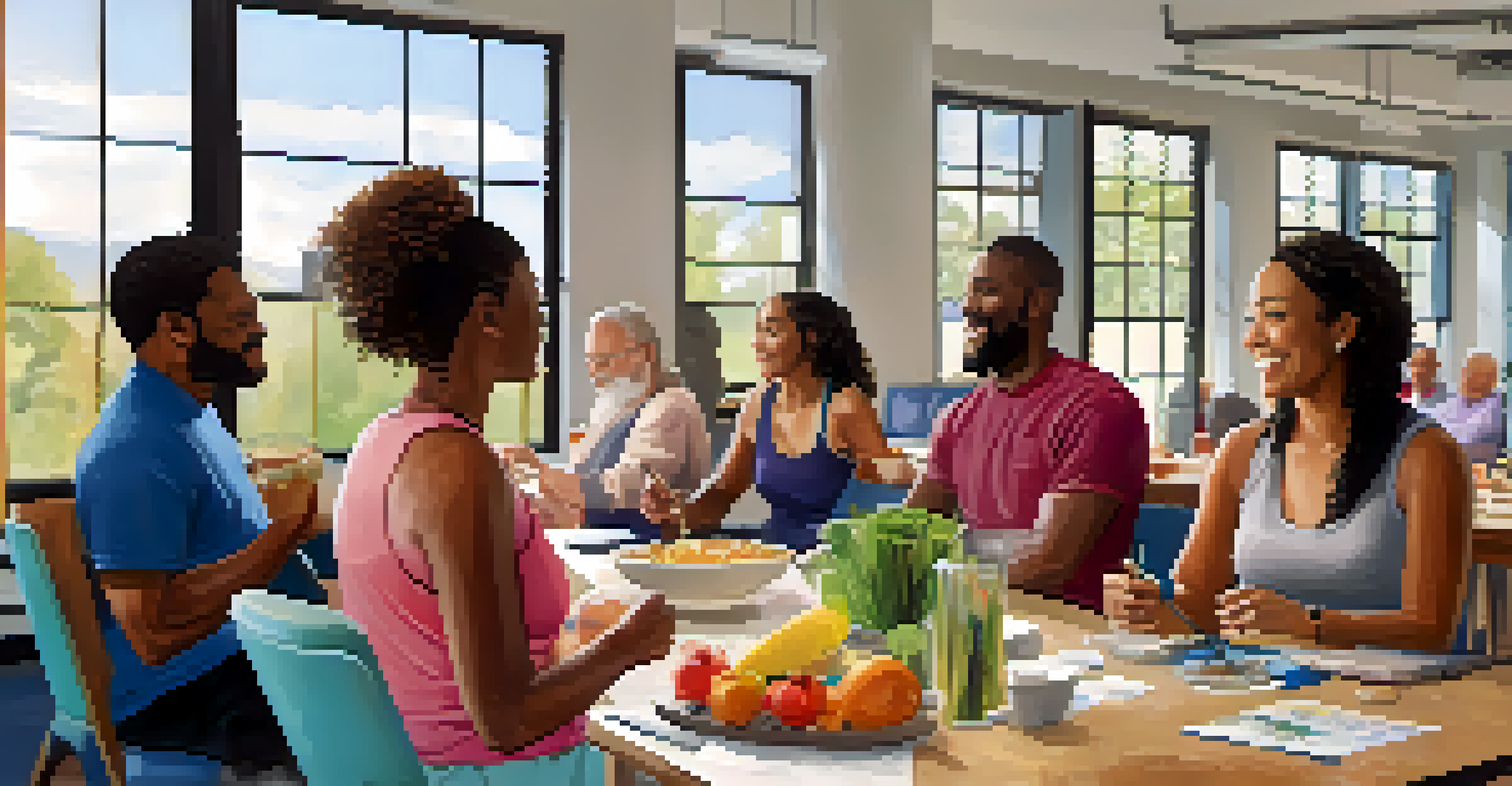 A diverse group of people actively participating in a health and wellness workshop filled with energy and positivity.