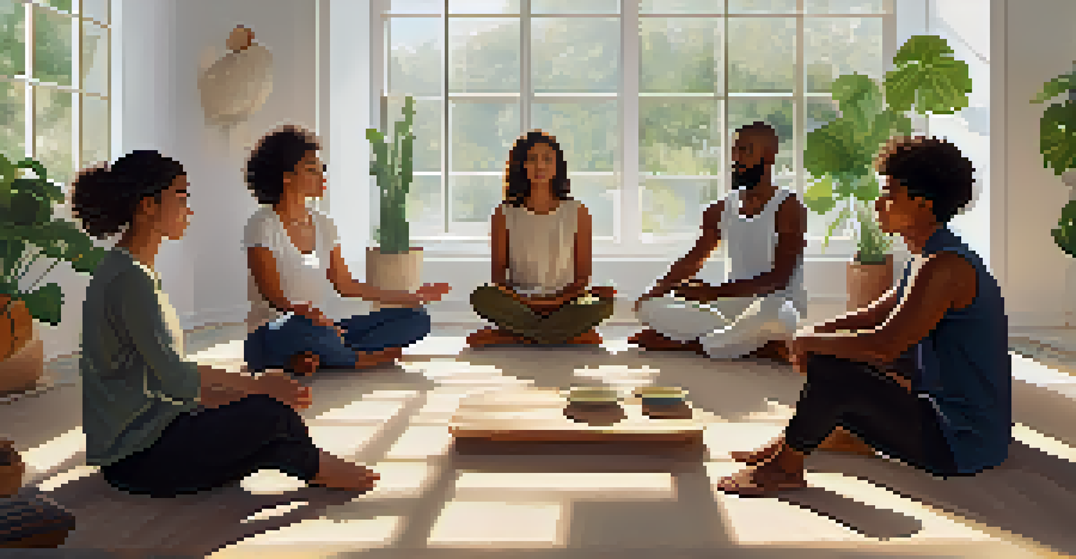 A diverse group of people in a mindfulness workshop sitting in a circle.