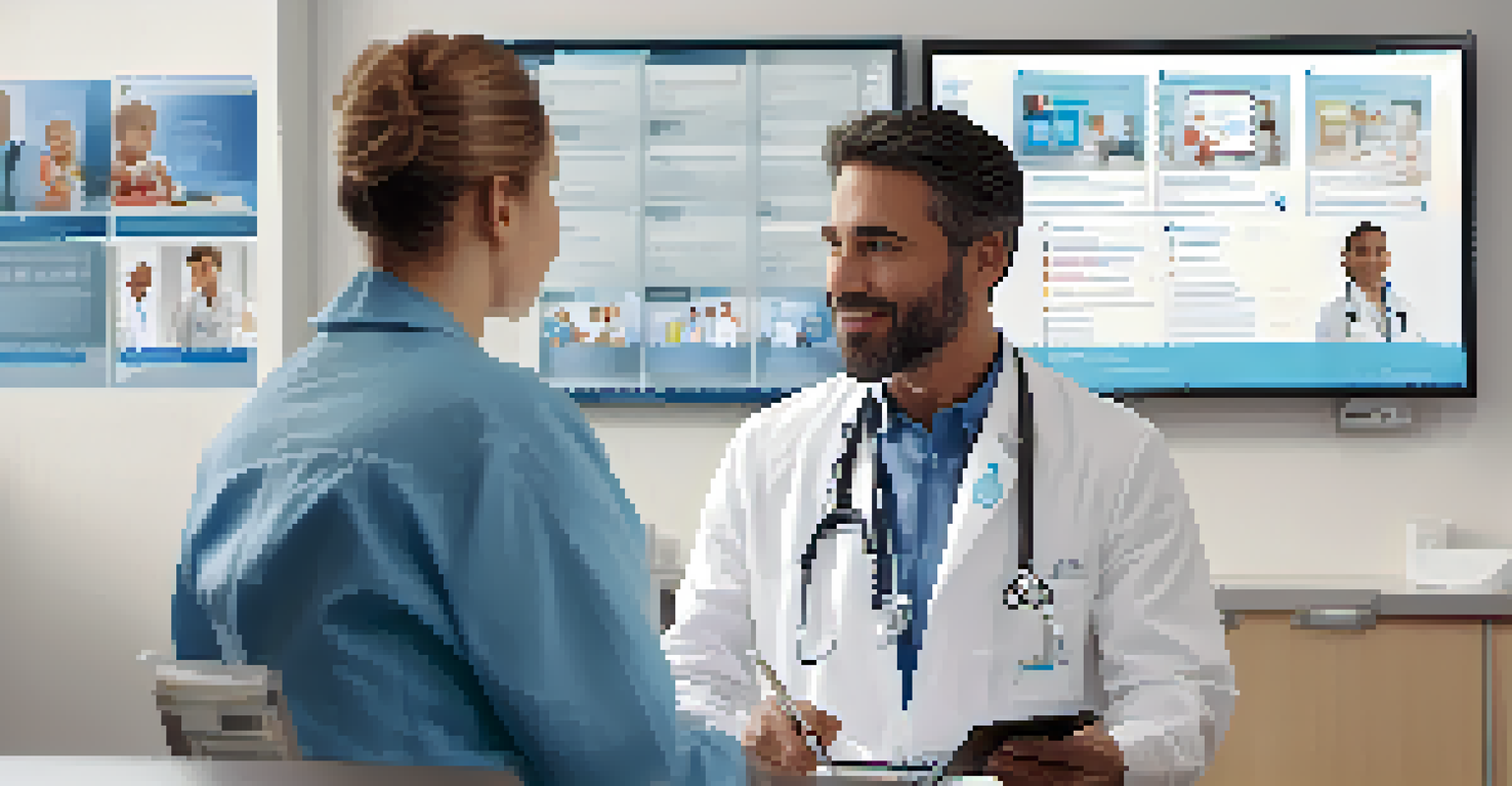 A healthcare provider and patient discussing family health history using a digital tablet in a modern clinic.