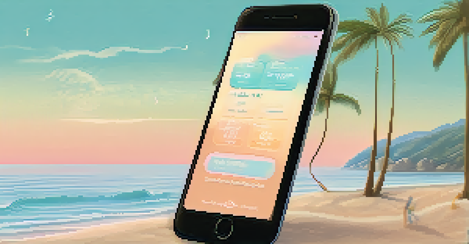 A smartphone screen displaying a mindfulness app with a meditation timer and ocean wave visuals.