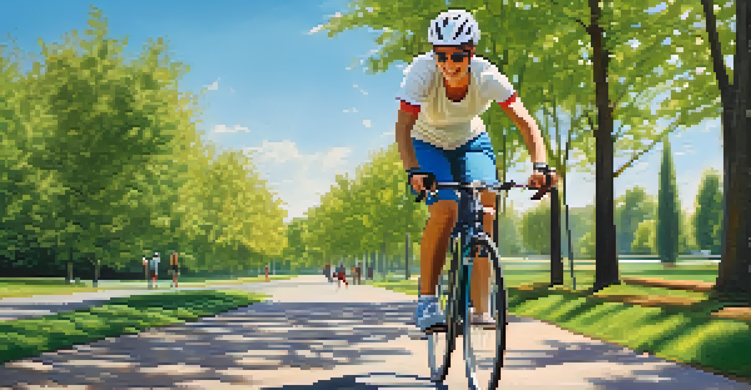 A person happily dancing or cycling outdoors, surrounded by nature, showcasing an active lifestyle.