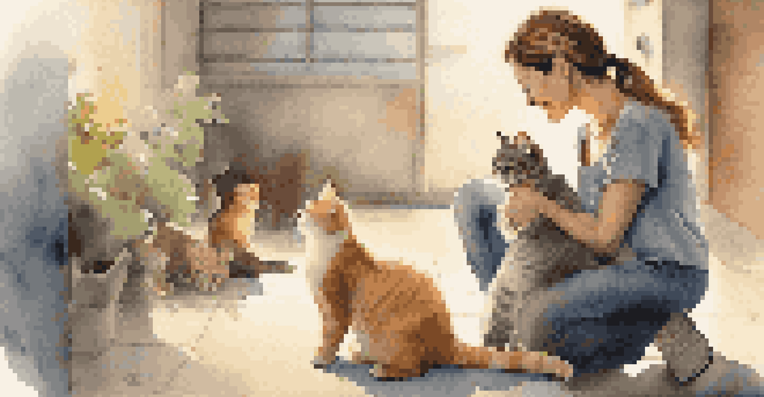 A woman happily adopting a rescue cat from an animal shelter, showcasing love and compassion.