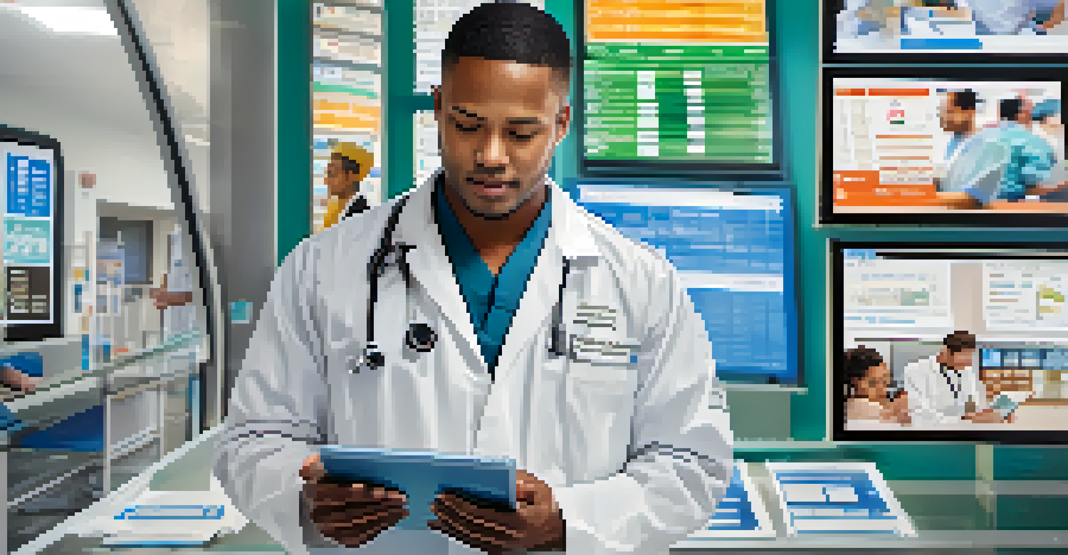 An emergency medical professional using a tablet for translation services in a culturally diverse hospital setting.