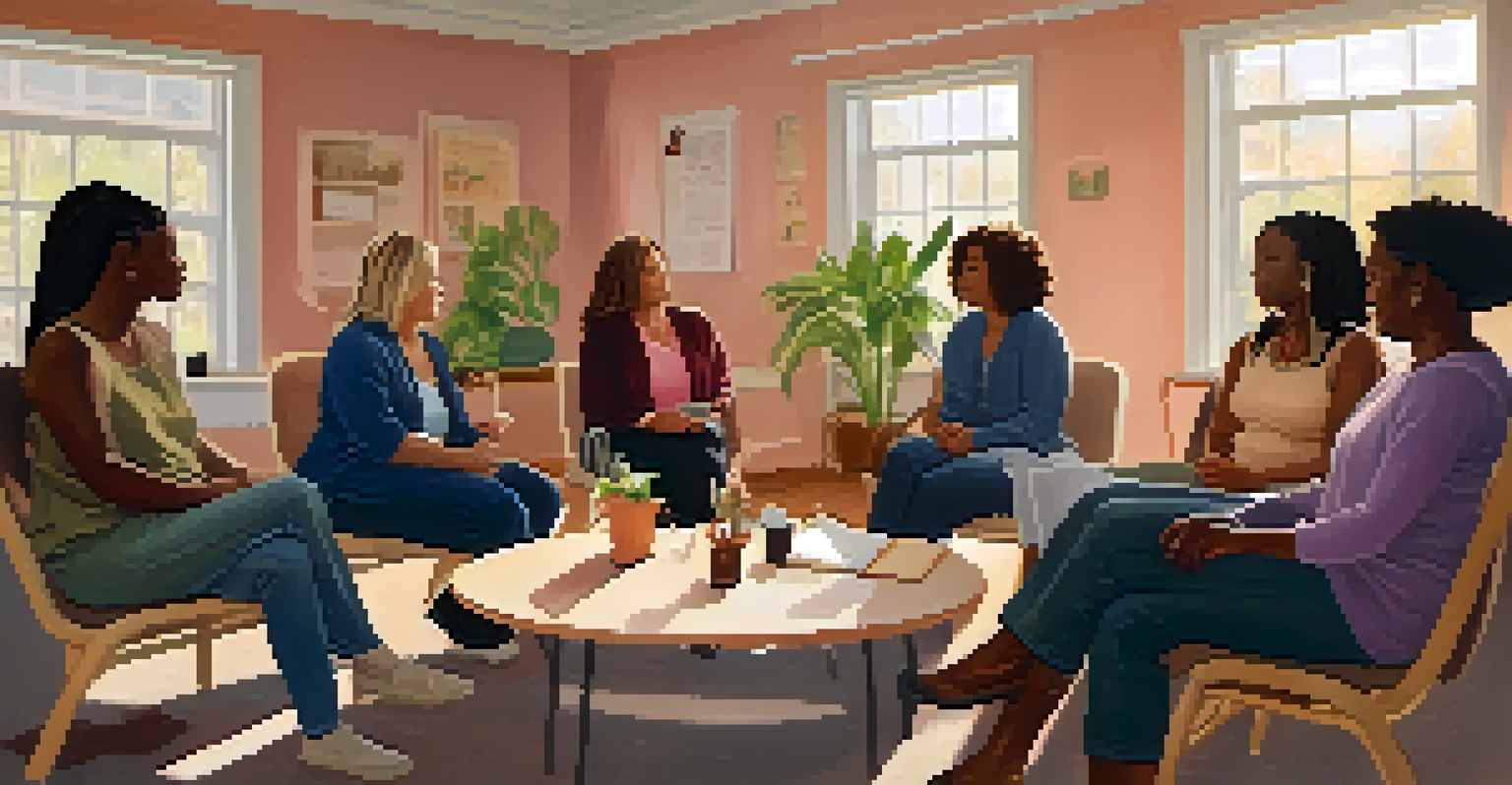 A support group of women in a cozy community center sharing their health experiences.