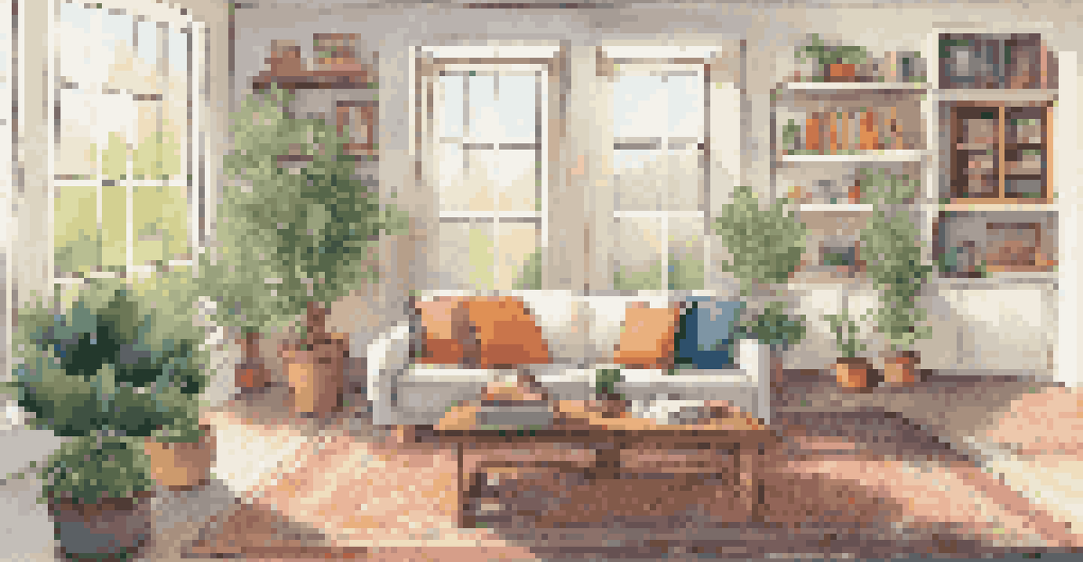 A cozy living room with a sofa, books, and plants, designed as a device-free zone with natural light and a warm atmosphere.