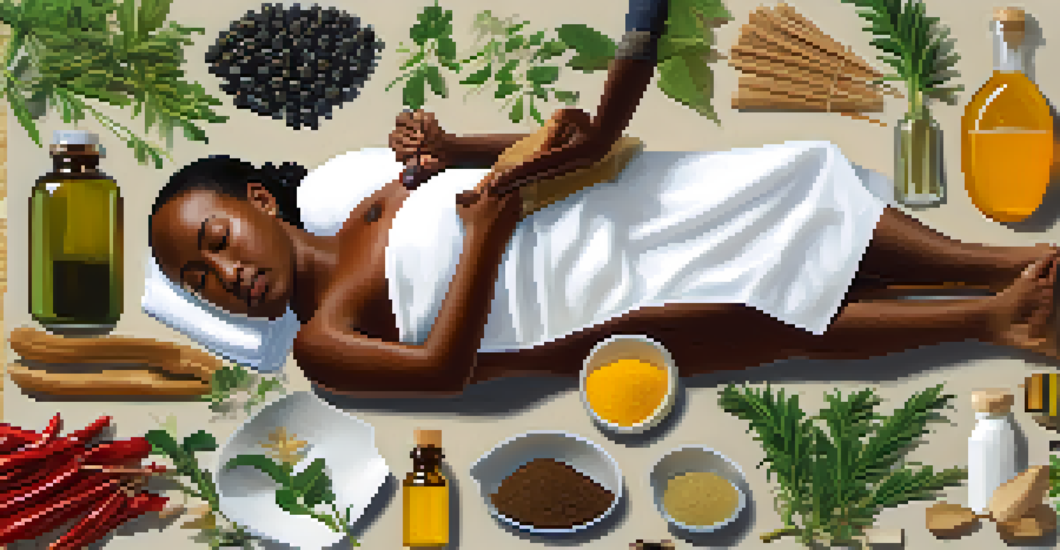 A healthcare provider using traditional remedies alongside modern medical tools to represent culturally informed pain management.