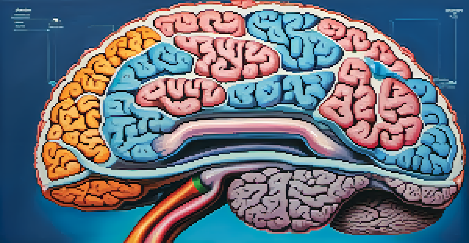 An illustration of the human brain highlighting different sleep stages with colorful labels and icons.