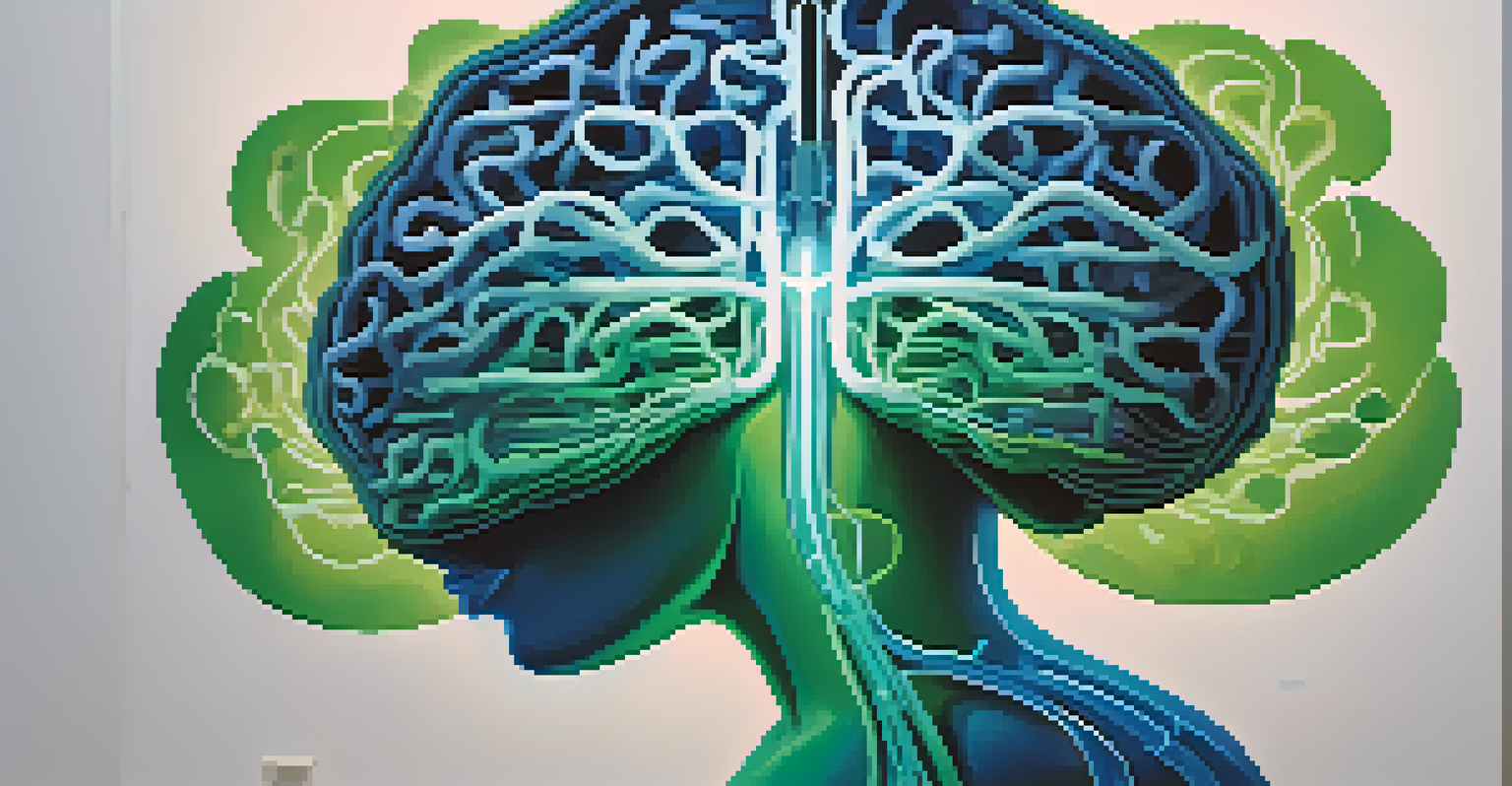 A stylized human silhouette showing the interconnected brain and digestive system with flowing lines of light.