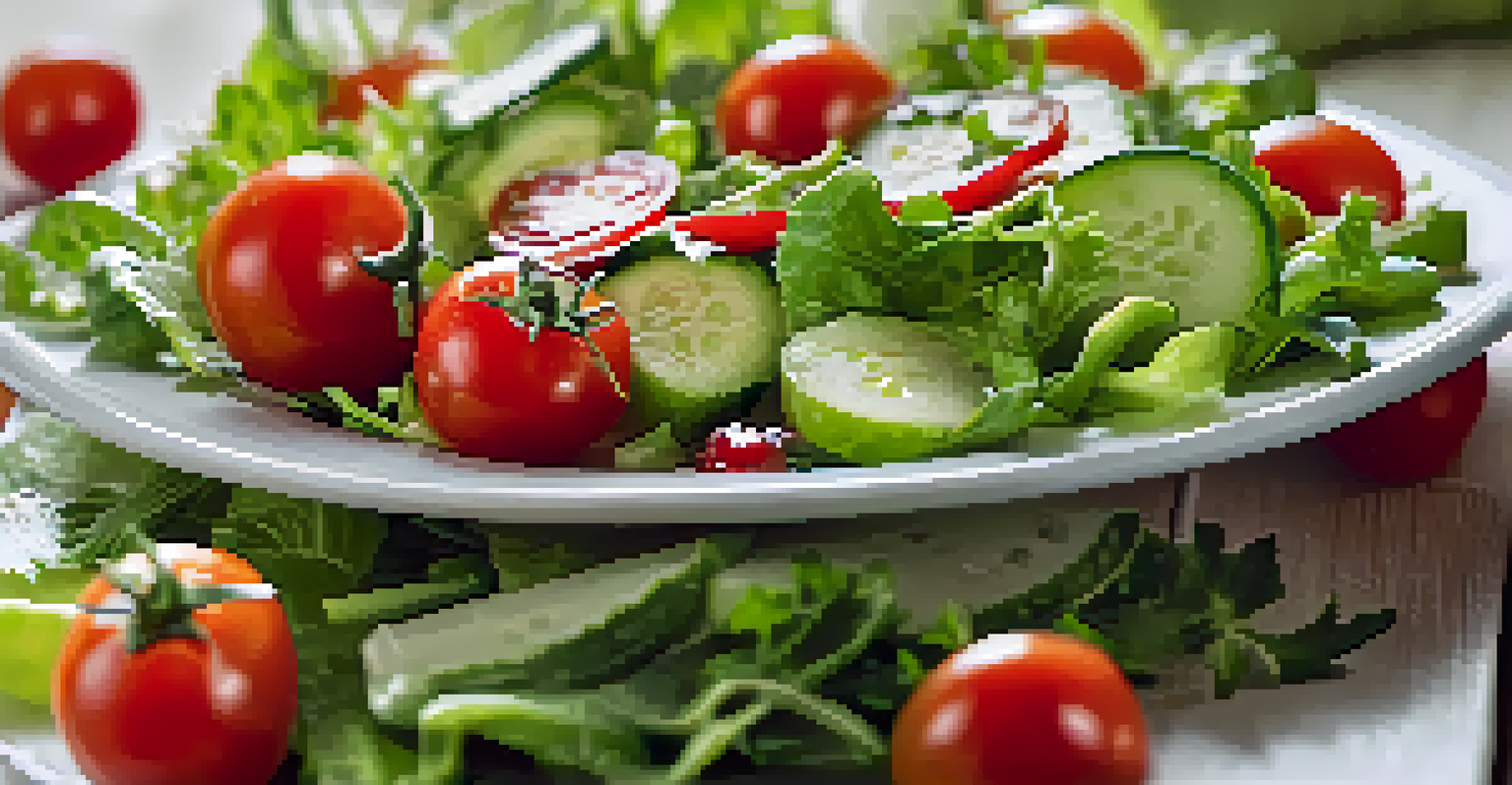 A close-up of a fresh salad with seasonal vegetables, showcasing vibrant colors and textures, with a blurred background.